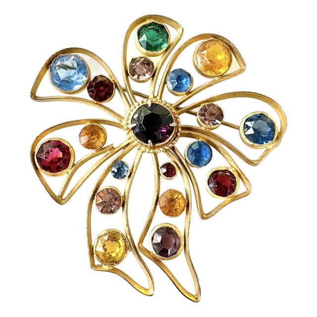 Vintage Gold Fill Rhinestone Brooch For Sale