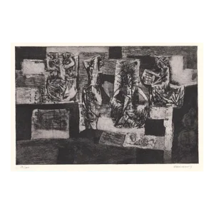 1950s Boško Karanovic Modern Figural Etching and Aquatint