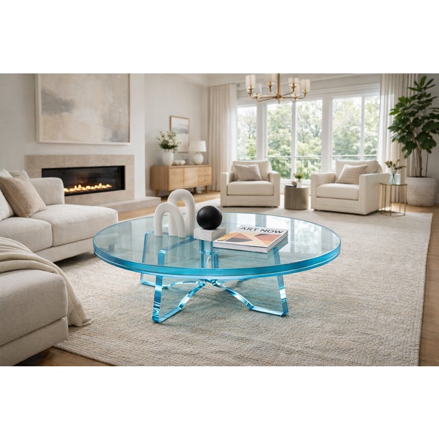 Plastic Sculptural Blue Lucite Acrylic Round Coffee Table For Sale - Image 7 of 7