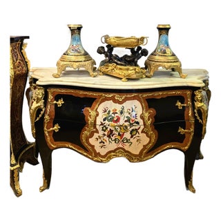 French Louis XV Floral Bombe Chest – Hand-Painted Marquetry, Marble Top & Gilded Details For Sale