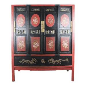 Painted and Carved Antique Style Chinese Cabinets