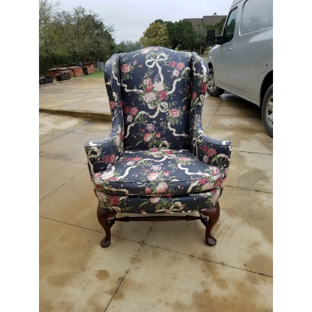 Wood 1980s Paisley Slip Covered Wingback Chair For Sale - Image 7 of 10