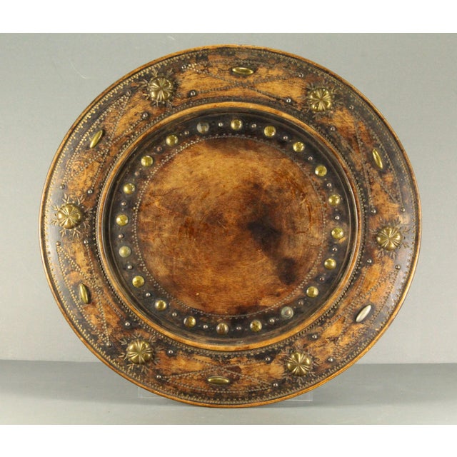 An impressive antique Victorian alms dish or charger Turned wood, most likely oak, embellished with carved motifs and...