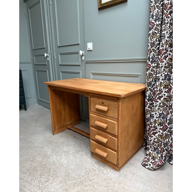 Oak Half-Ministerial Desk, 1950s For Sale - Image 8 of 13