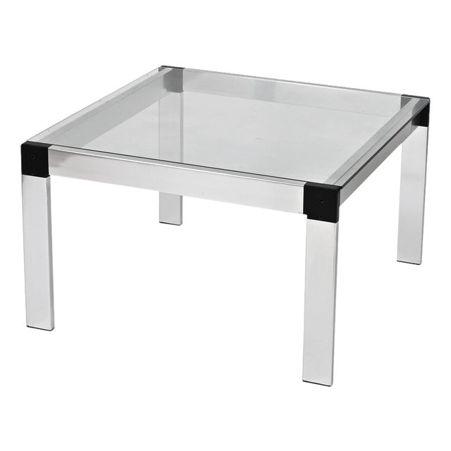 Square Coffee Table in Aluminum and Glass by Gae Aulenti, Italy, 1970s For Sale