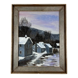Mid 20th Century Rustic Winter Scene in Barnwood Frame Painting For Sale