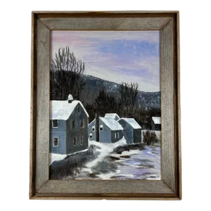 Mid 20th Century Rustic Winter Scene in Barnwood Frame Painting