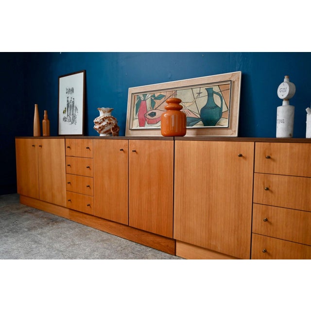 Wood Vintage Modular Sideboard Light Wood Veneer and Brass, 1970s For Sale - Image 7 of 18