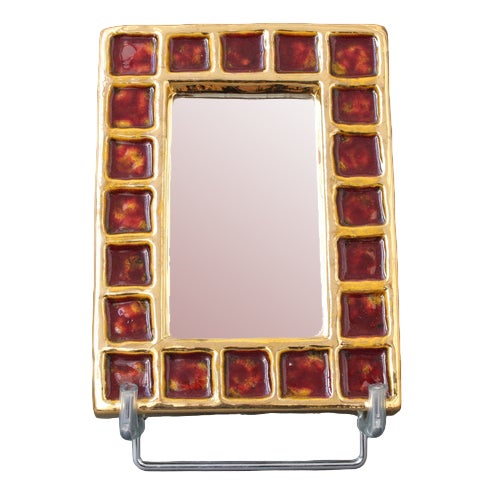 Vintage French Ceramic Mirror by François Lembo, 1970s For Sale