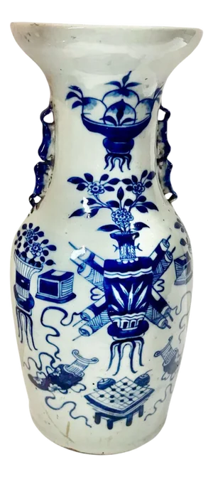 19th Century Chinese Blue and White Vase With Celadon Cast and Foo Dog Handles