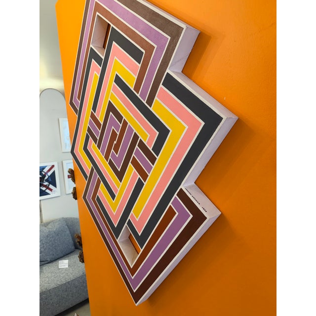 American Artist Joseph Kremer Abstract Geometric Hard Edge Acrylic on Canvas Painting Wood Frame Signed and Dated For Sale In Miami - Image 6 of 9