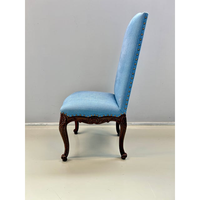 Louis XV Dining Chair in Blue Upholstery For Sale - Image 3 of 11