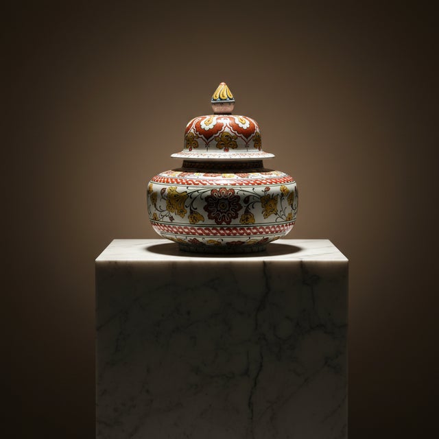 Handmade Ceramic Iznik Vase Golden Harvest Yellow and Red Floral Ginger Jar For Sale - Image 10 of 10