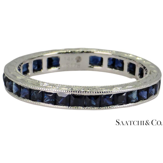 Vintage 14k White Gold Ring: 1.65 Ct Natural Sapphire, Elegant Design, Size 6.5 For Sale In New York - Image 6 of 10
