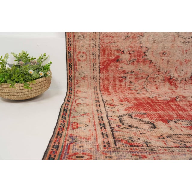 1970s Vintage Turkish Handmade Wool Cotton Red Area Rug For Sale - Image 4 of 12