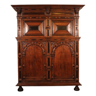 Antique Dutch Four-Door Buffet in Oak and Ebony, 1600s For Sale