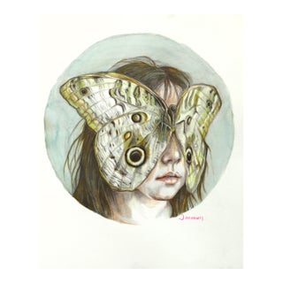 A Moment Where Wonder Takes Over - Original Dreamlike Figurative Watercolor and Graphite Painting For Sale