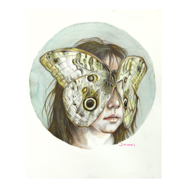 A Moment Where Wonder Takes Over - Original Dreamlike Figurative Watercolor and Graphite Painting For Sale