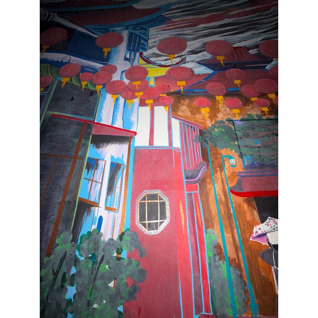 Late 20th Century Lantern-Lit Los Angeles Chinatown Street Scene, Original Acrylic on Canvas For Sale - Image 4 of 8