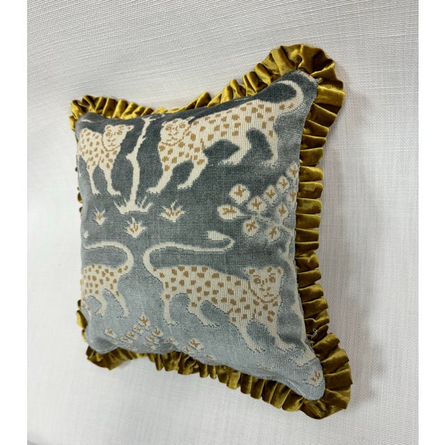 2020s 14” X 14” Schumacher Woodland Leopard in Mineral Pillow With Pleated Trim For Sale - Image 5 of 6