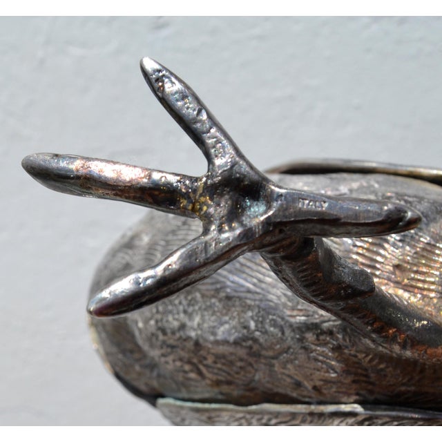 20th Century Silvered Bronze Set 2 Pheasant Animal Sculptures Figurines Italy For Sale - Image 11 of 12