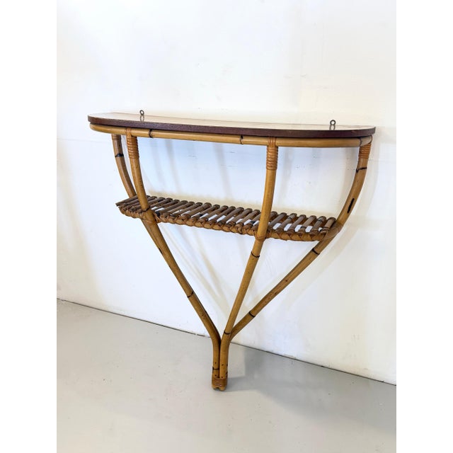 1970s Demilune Console Table in Bamboo and Formica, Italy, 1970s For Sale - Image 5 of 12