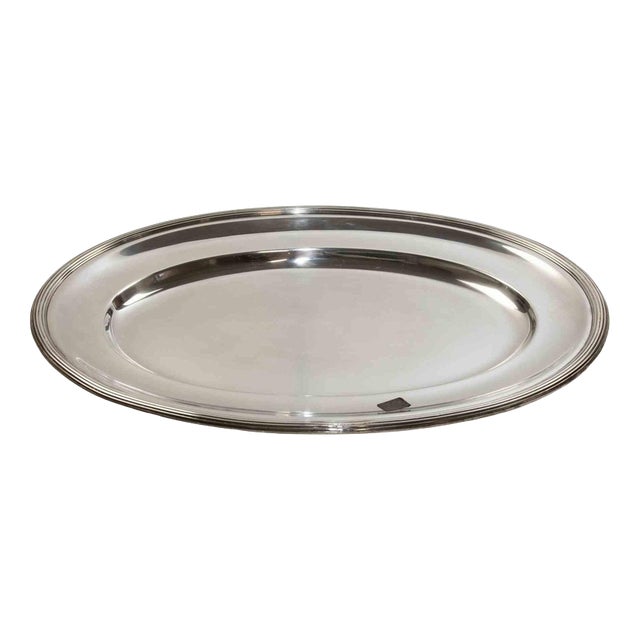 Large Modern Oval Silver-Plated Serving Tray, Italy, 1970s For Sale