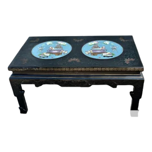 Vintage Asian Cocktail Table W/Cloisonné Panels