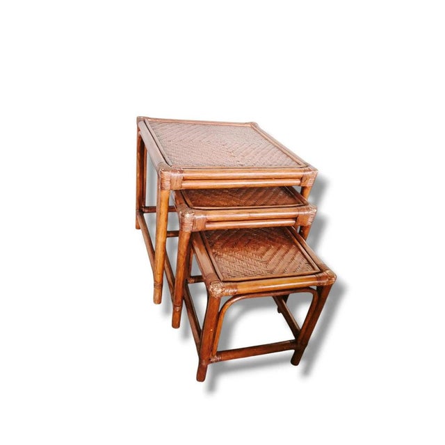 Vintage Nesting Tables in Bamboo and Rattan, 1970s, Set of 3 For Sale - Image 6 of 9