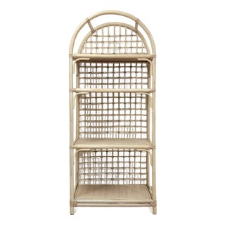 Vintage Arched Blonde Rattan Lattice Etagere Coastal Boho Hollywood Regency For Sale