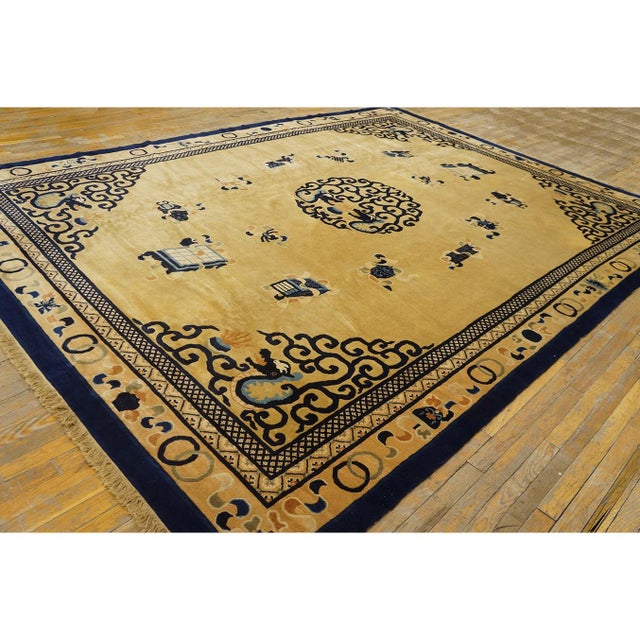 Vintage 1980s Ivory Medallion Chinese Peking Protective Symbol Rug 8'10" X 12' For Sale - Image 4 of 10