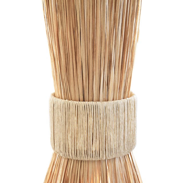 Rustic Matthew Izzo Home Pax Elongated Hourglass Natural Rafia Wrapped Pendant Light For Sale - Image 3 of 5
