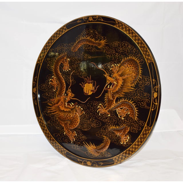 1980s Hand-Painted Lacquered Japanese Tea Tray Wall Art For Sale - Image 4 of 10