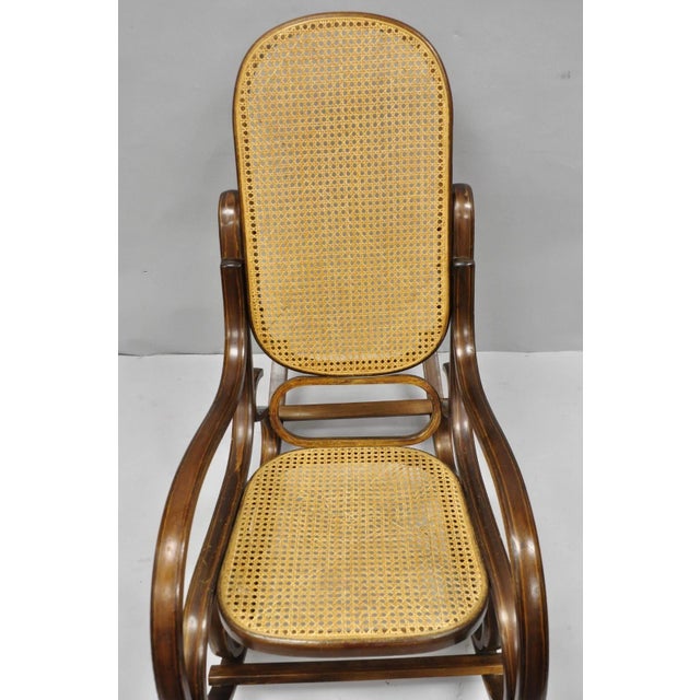 Vintage Mid Century Modern Thonet Style Bentwood & Cane Rocker Rocking Chair (C) For Sale - Image 4 of 18