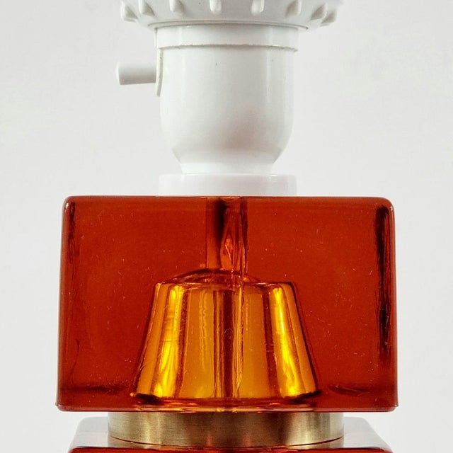 Large Mid-Century Scandinavian Art Glass & Brass Table Lamp by Carl Fagerlund for Orrefors, Sweden, 1960s For Sale - Image 11 of 12