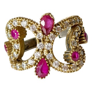 Vintage Sterling Silver Ring W/Natural Ruby and Diamond Size 4 For Sale
