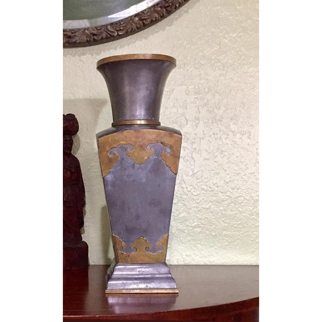 Vintage Asian Pewter & Brass Vase Chairish