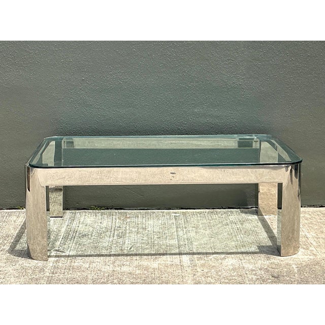 Vintage Chrome and Glass Coffee Table After Karl Springer For Sale - Image 11 of 18