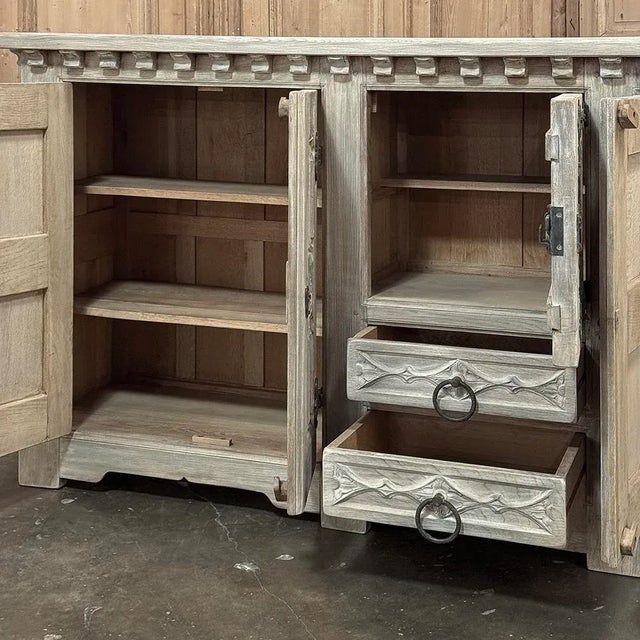 Antique Grand Normandy Rustic Gothic Revival Whitewashed Buffet For Sale - Image 9 of 14