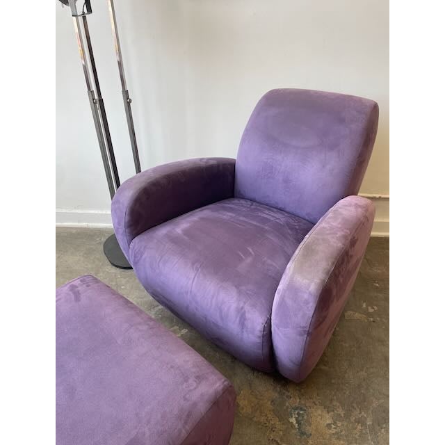 1980s Postmodern Purple Chair & Ottoman For Sale - Image 4 of 10
