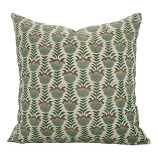 Fabdivine Artistic Block Lotus Print Pillow Cover in Linen Blend- 26x26 For Sale