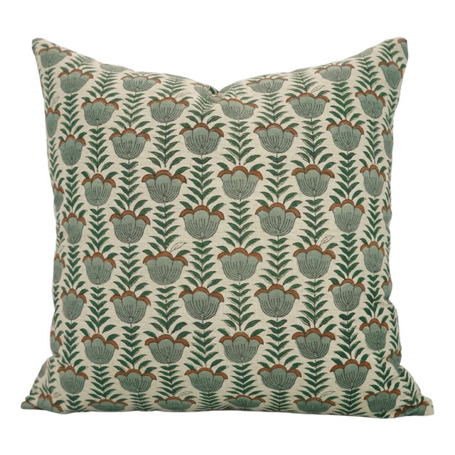 Fabdivine Artistic Block Lotus Print Pillow Cover in Linen Blend- 26x26 For Sale