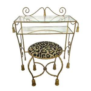 Vintage 1950's Italian Hollywood Regency Tassel and Rope Vanity With Stool