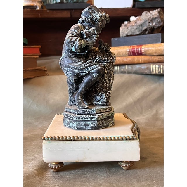 19th Century Bronze Finish Plaster Figure of Young Michelangelo on the Antique Marble Base For Sale - Image 5 of 11