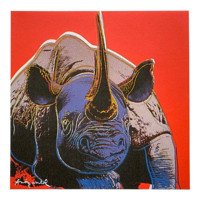 Andy Warhol Vintage 1986 Limited Edition Endangered Species Large Fine Art Lithograph Print " Black Rhinoceros " 1983 For Sale