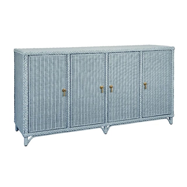 Contemporary Matthew Izzo Home Evander Languid Blue Four Door Rattan Buffet For Sale - Image 3 of 8