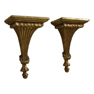 Pair Gold Leaf Finish Regency Wall Shelves For Sale