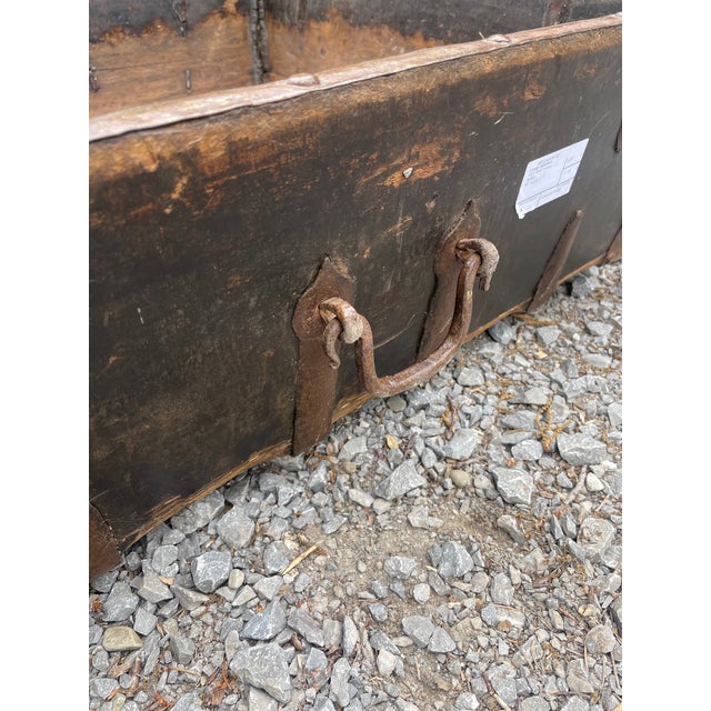 Wood Early 19th Century English Rustic Oak Tray Box With Hand Forged Iron Handles For Sale - Image 7 of 15