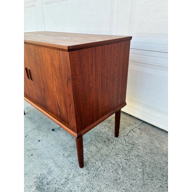 Wood Vintage Mid Century Danish Modern Teak Tambour Cabinet For Sale - Image 7 of 7