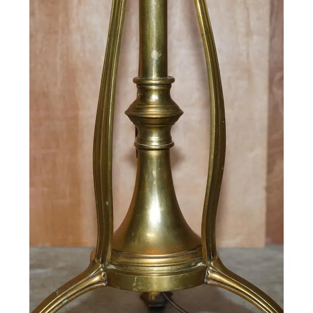Metal Antique Art Nouveau Brass Height Adjustable Standing Floor Lamp with Sculptured Frame For Sale - Image 7 of 18